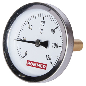 ROMMER Термометр биметаллический с погружной гильзой. Корпус Dn 63 мм, гильза 50 мм 1/2 , 0...120°С