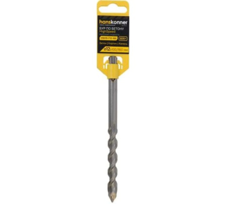 Бур SDS+ 12х160 плоский резец SDS+, спираль S4 Hanskonner